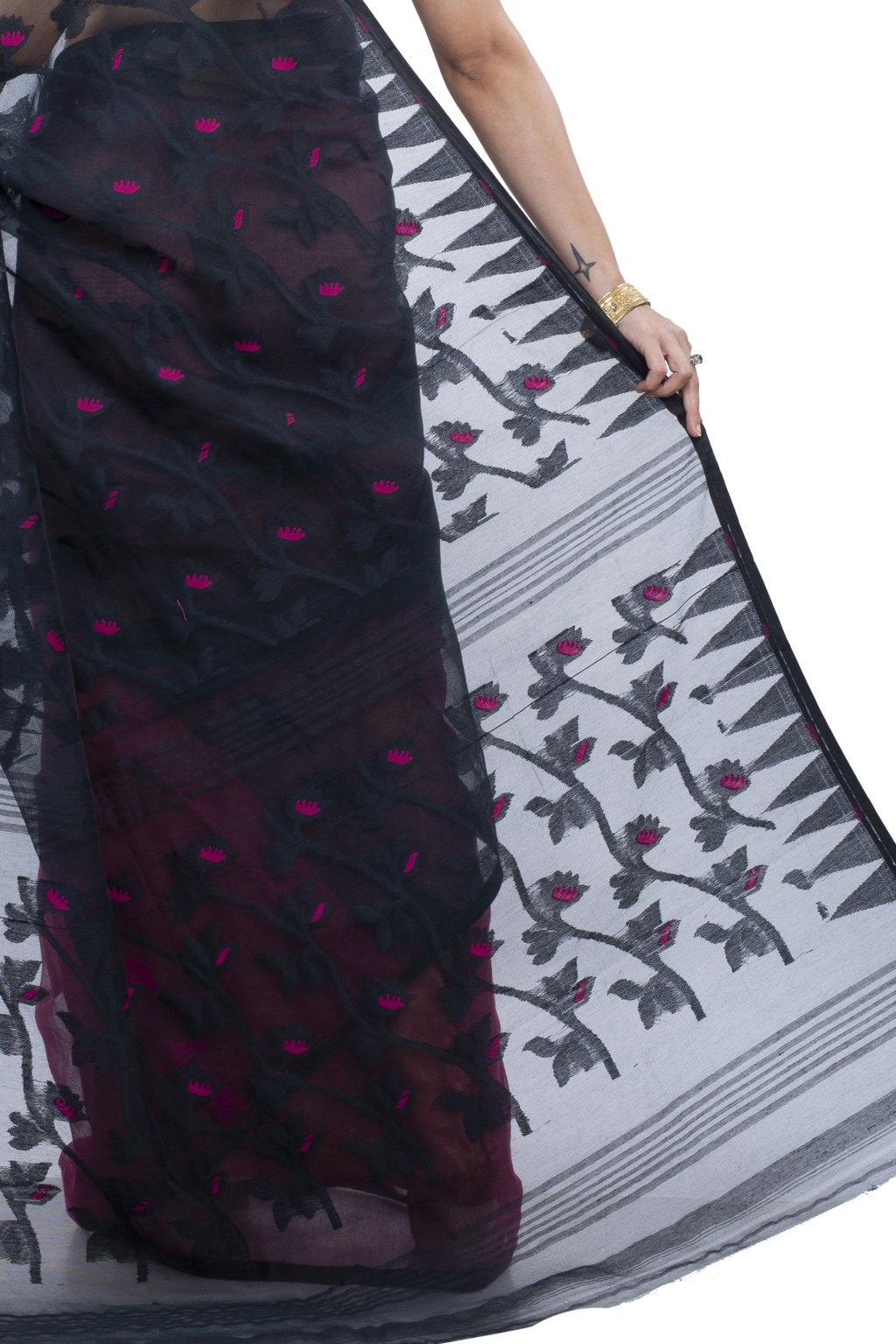 Black Rani Blended Cotton Moha_Jamdani Jamdani Saree (807)